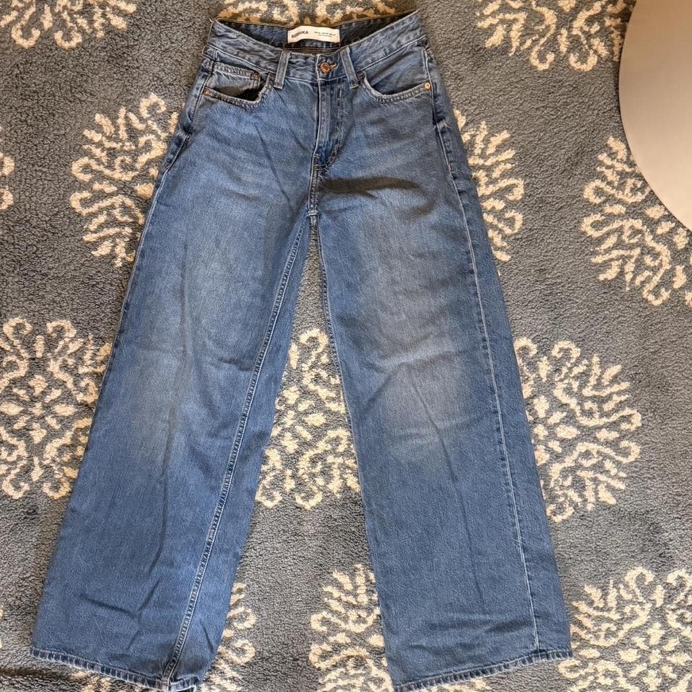 Bershka Straight Leg Blue Jeans